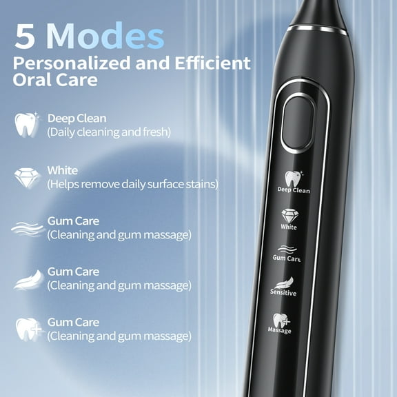 OasiSmile Sonic Electric Toothbrush for Adults and Kids, 5 Modes 42000 VPM Rechargeable Travel Power Toothbrushes with 6 Brush Heads, 90 Days Battery Life, Blue