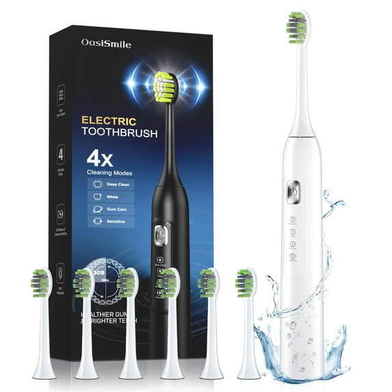 OasiSmile Sonic Electric Toothbrush for Adults, Rechargeable Travel Tooth Brush with 6 Brush Heads, 42000 VPM Deep Clean 4 Modes 120-Day Battery, White