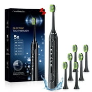 OasiSmile Sonic Electric Toothbrush for Adults and Teens, Travel Rechargeable 42000 VPM Power Tooth Brush with 5 Modes, 90 Days Battery Life, 6 Brush Heads, Black