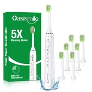 OasiSmile Sonic Electric Toothbrush for Adults and Teens, Travel Rechargeable 42000 VPM Power Tooth Brush with 5 Modes, 90 Days Battery Life, 6 Brush Heads, Whi