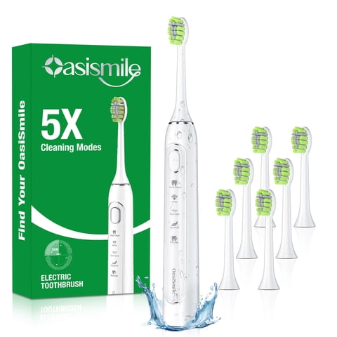 OasiSmile Sonic Electric Toothbrush for Adults and Teens, Travel Rechargeable 42000 VPM Power Tooth Brush with 5 Modes, 90 Days Battery Life, 6 Brush Heads, White