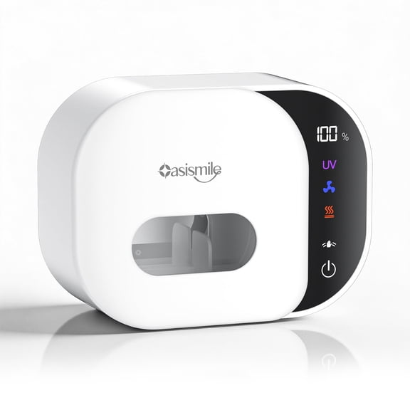 OasiSmile UV Sanitizer Toothbrush Holder for Bathroom, Smart Sanitizer Cleaner Rechargeable with Heat Drying, LED Display, Wall-Mounted, 2 Removable Slots