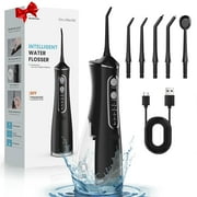 OasiSmile Portable Water Flossers for Teeth Cleaning and Flossing, Cordless Water Flosser, Dental Floss Picks 300ML Rechargeable Oral Irrigator with 5 Jet Tips for Home Travel Office, Black