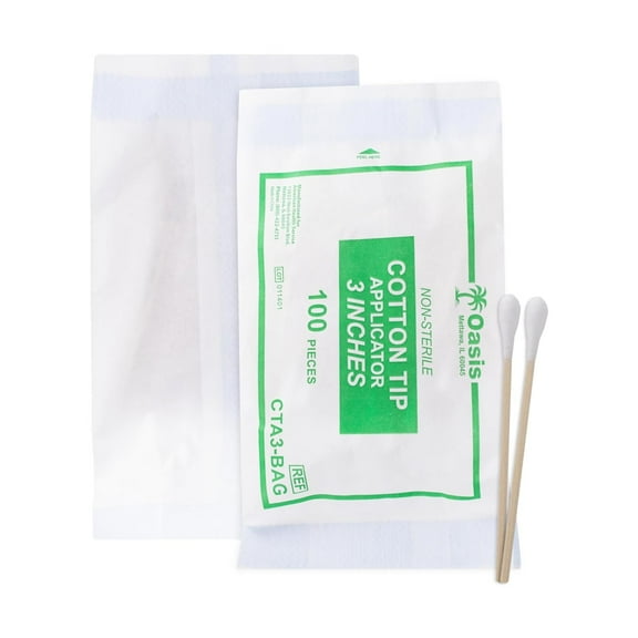 Oasis 3" Cotton Tipped Applicators | 100 Count, Single Tip Cotton Swabs with Wood Shaft, Medical & Beauty Swabsticks