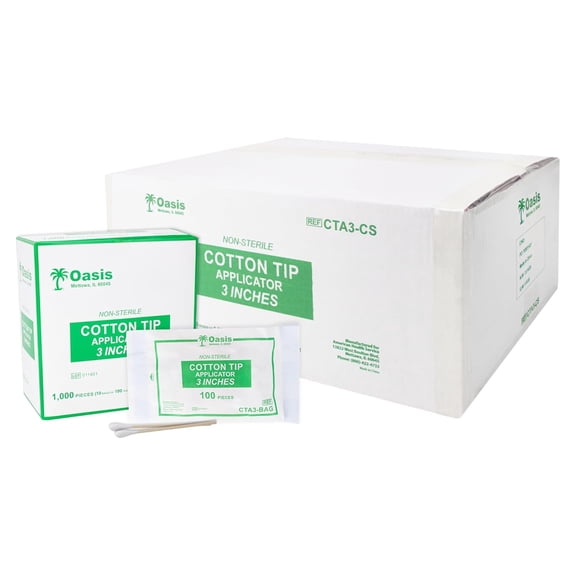 Oasis 3" Cotton Tipped Applicators | 10000 Count, Single Tip Cotton Swabs with Wood Shaft, Medical & Beauty Swabsticks