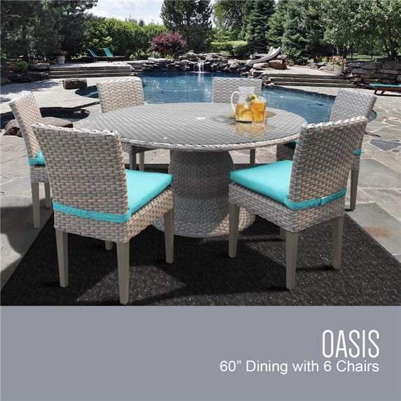 Oasis 60 Inch Outdoor Patio Dining Table with 6 Armless Chairs-Color:Aruba