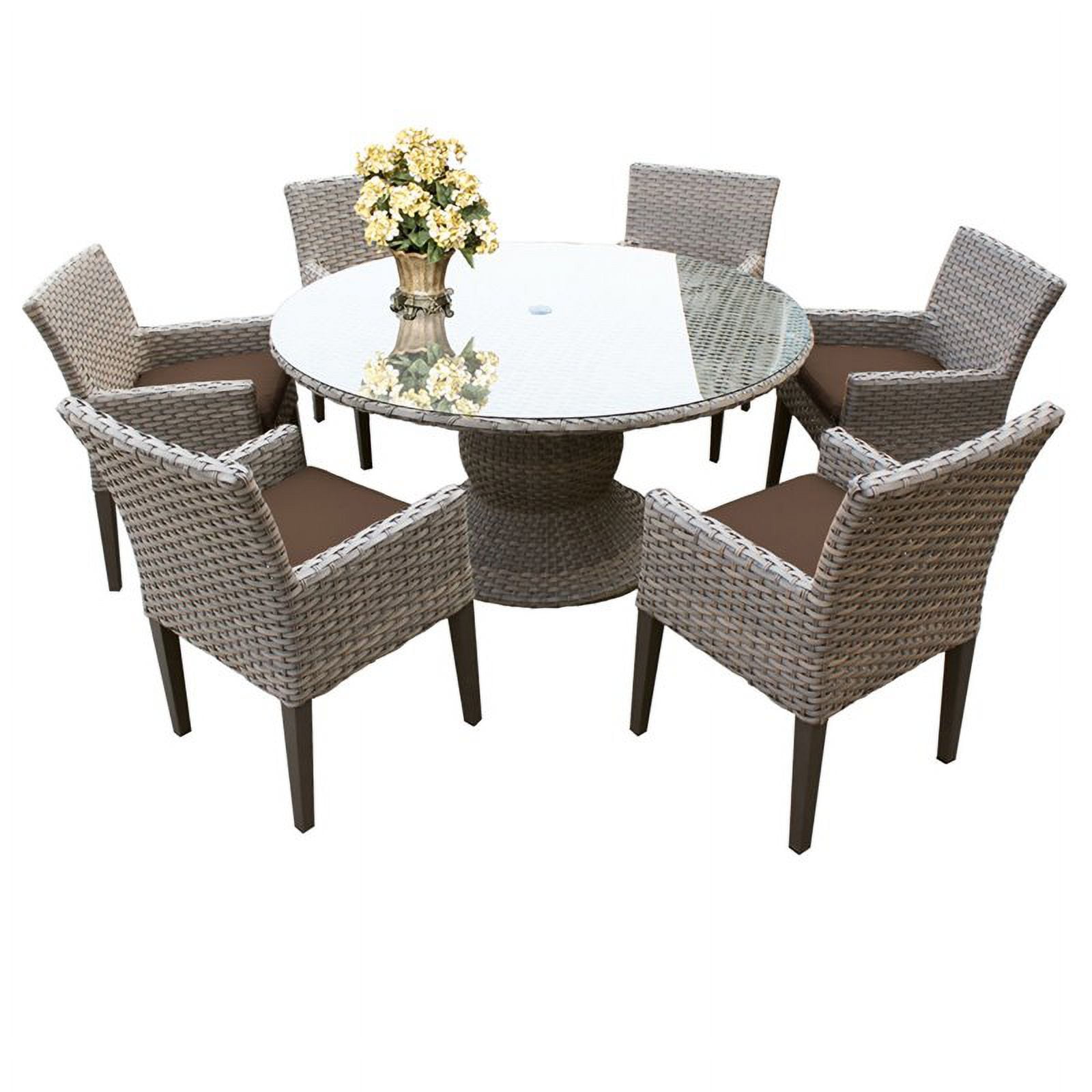 Oasis 60" Round Glass Top Patio Dining Table with 6 Dining Chairs in