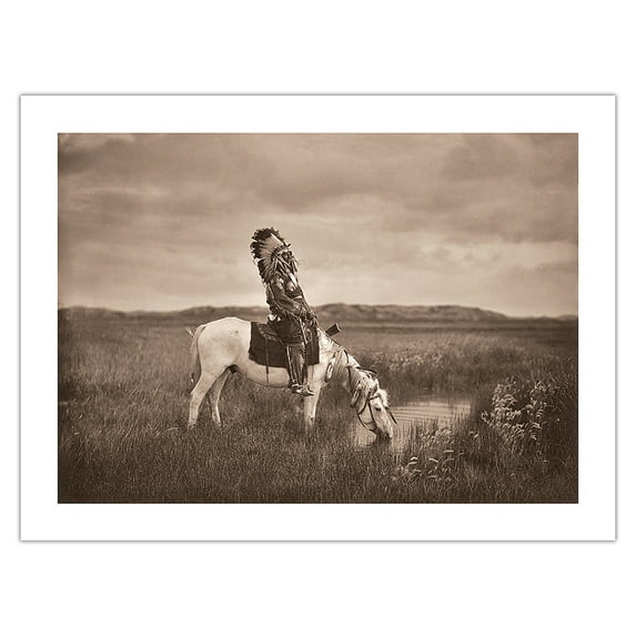 Oasis in the Badlands - Red Hawk Oglala American Indian Warrior - Vintage B&W Photograph by Edward S. Curtis c.1905 - Bamboo Fine Art 290gsm Paper (Unframed) 12x16in