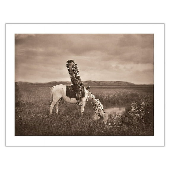 Oasis in the Badlands - Red Hawk Oglala American Indian Warrior - Vintage B&W Photograph by Edward S. Curtis c.1905 - Bamboo Fine Art 290gsm Paper (Unframed) 17x22in