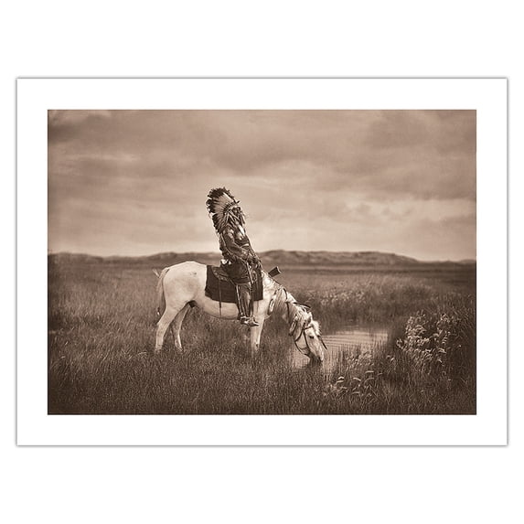 Oasis in the Badlands - Red Hawk Oglala American Indian Warrior - Vintage B&W Photograph by Edward S. Curtis c.1905 - Fine Art Matte Paper Print (Unframed) 24x32in