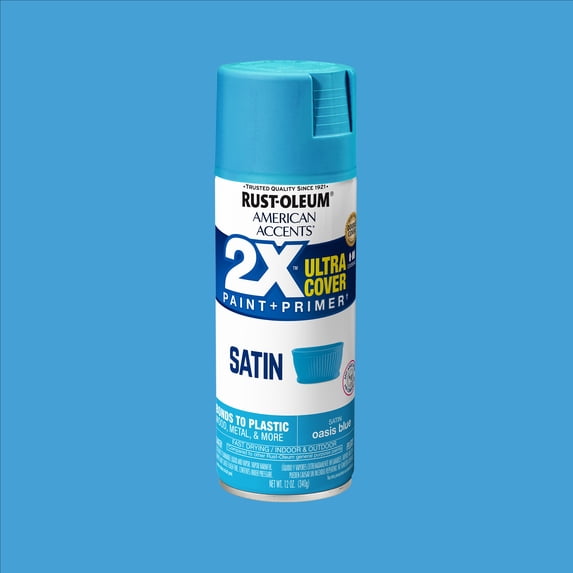 Oasis Blue, Rust-Oleum American Accents 2X Ultra Cover Satin Spray Paint-327942, 12 oz