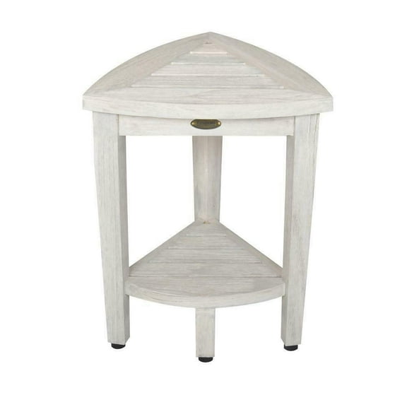Oasis Compact Teak Corner Shower Stool with Shelf in Driftwood