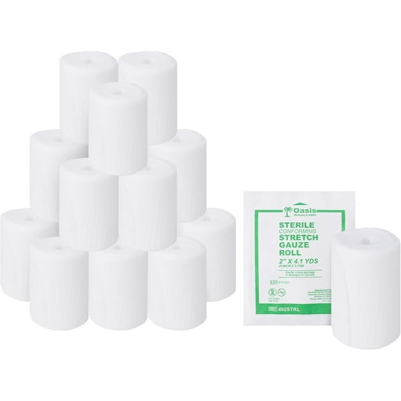 Oasis Conforming Stretch Gauze Bandage, 96 Rolls | Sterile Latex Free Rolled Gauze, Bandage Rolls for Effective Wound Care & Comfort (2" x 4.1 Yards)