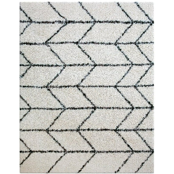 Oasis Cosima White and Dark Gray Polyester Area Rug