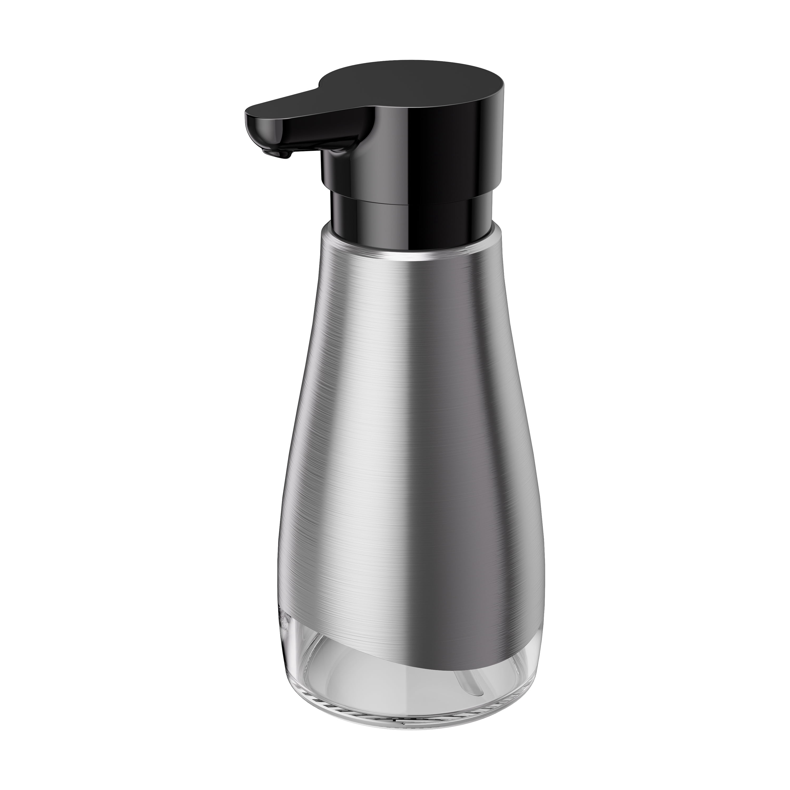 Oasis Creations 500 mL /17fl.oz Stainless Steel Liquid Soap Dispenser for Dish and Hand Soap - Two Toned Silver and Black - Refillable - Great for Kitchen Bathroom or Countertop