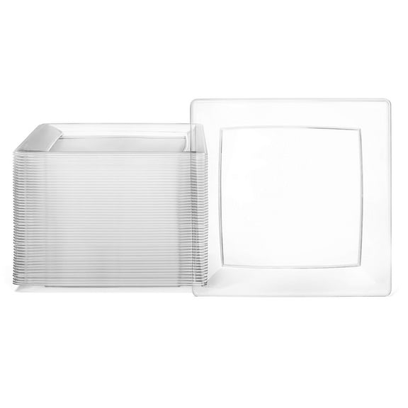 Oasis Creations Clear Square Plates Set 9" - 50 Count - Premium Hard Clear Plastic - Disposable and Reusable - Dinner Plates - Salad Plates - Party Plate Set - Weddings, Parties, Events & More!