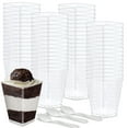 thumbnail image 1 of Oasis Creations Square Dessert Cup - 5.5 ounce - 50 Count - Spoons Included - Clear Plastic - Large Appetizer Cup -Tall Dessert Cup-Tasting Cup- Parfait Cup-Disposable or Reusable, 1 of 8