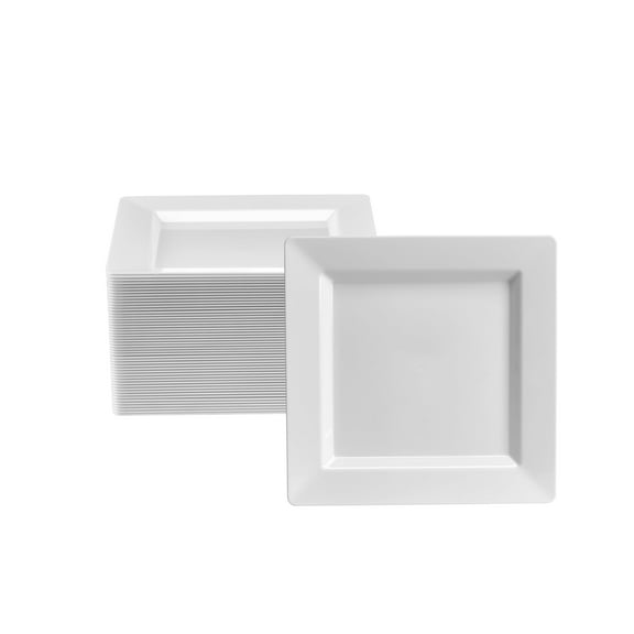 Oasis Creations White Square Plates Set AFN17.25" - 50 count - Premium Hard White Plastic - Disposable and Reusable Salad Appetizer Dessert - Party Set