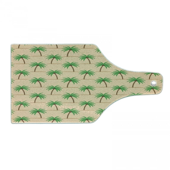 Oasis Cutting Board, Repetitive Palm Tree with Coconuts on Branches, Decorative Tempered Glass Cutting and Serving Board, in 3 Sizes, by Ambesonne