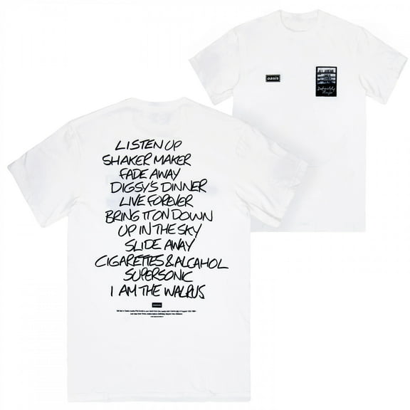 Oasis Definitely Maybe AAA Setlist Front and Back Print T-Shirt-Large