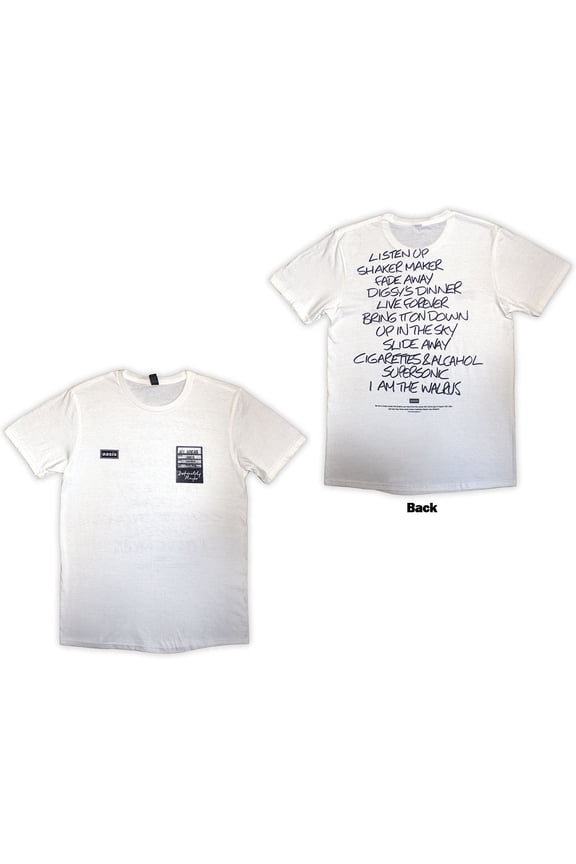 Oasis Unisex T-Shirt Definitely Maybe AAA Setlist (White) (Back Print) (X-Large)