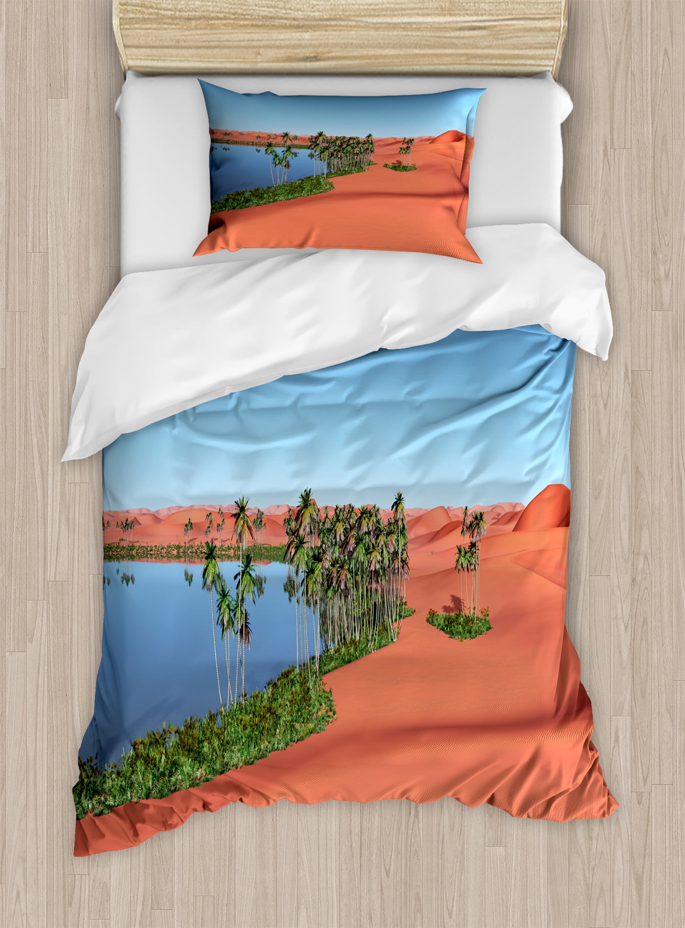 Oasis Duvet Cover Set, Digitally Generated Hot and Humid Oasis Sahara