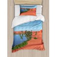 thumbnail image 1 of Oasis Duvet Cover Set, Digitally Generated Hot and Humid Oasis Sahara, Decorative 2 Piece Bedding Set with 1 Pillow Shams, Twin Size, Burnt Sienna Sky Blue, by Ambesonne, 1 of 3
