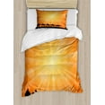 thumbnail image 1 of Oasis Duvet Cover Set Twin Size, Camels on a Background of Sunburst, Decorative 2 Piece Bedding Set with 1 Pillow Sham, Vermilion Pastel Yellow Charcoal Grey and Pale Earth Yellow, by Ambesonne, 1 of 3