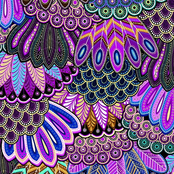 Oasis Fabrics Sahul Land Feathers Feather Pattern Sewing and Craft Fabric, Purple, Blue, Green