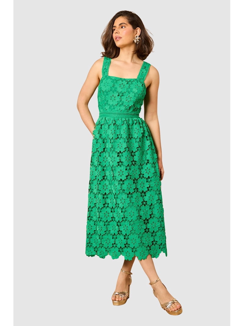 Oasis Floral Lace Square Neck Midi Dress
