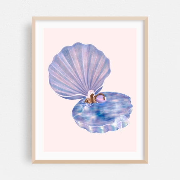 Oasis - Illustration Surrealism Fantasy Pastel Mystical Whimsical Ocean Oak Framed Wall Art Print 6 x 8 inches