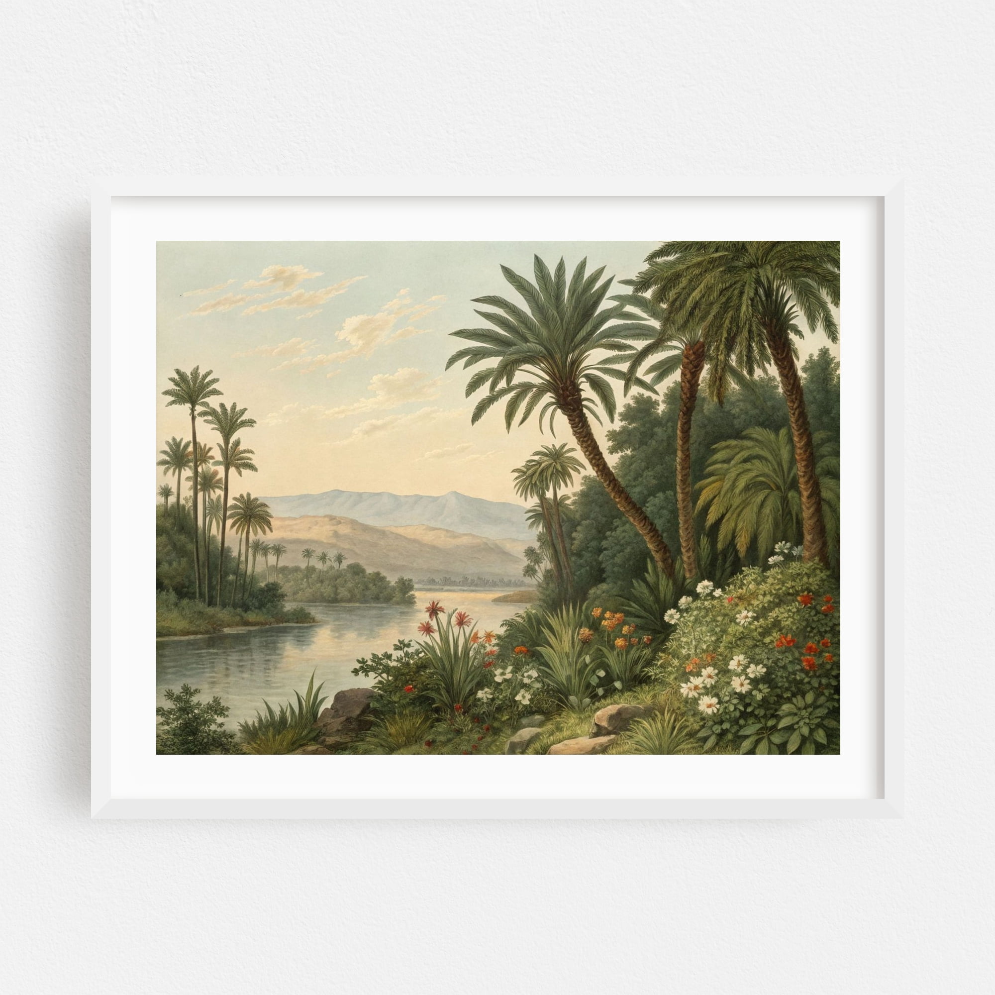 Oasis Landscape with Palm Trees and River - Painting Landscape Tropical ...