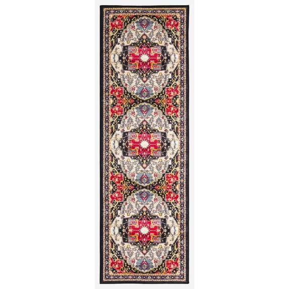 Oasis Medallion Black 3 ft. x 9 ft. Machine Washable Traditional Indoor Area Rug