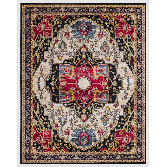 Oasis Medallion Black 5 ft. x 7 ft. Machine Washable Traditional Indoor Area Rug