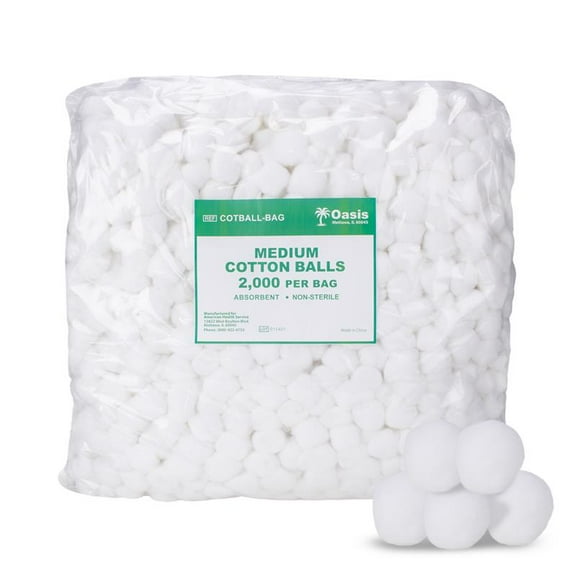 Oasis Medium Cotton Balls, 2000 Bulk Count, Soft & Absorbent Cotton Balls for First Aid, Medical, and Beauty
