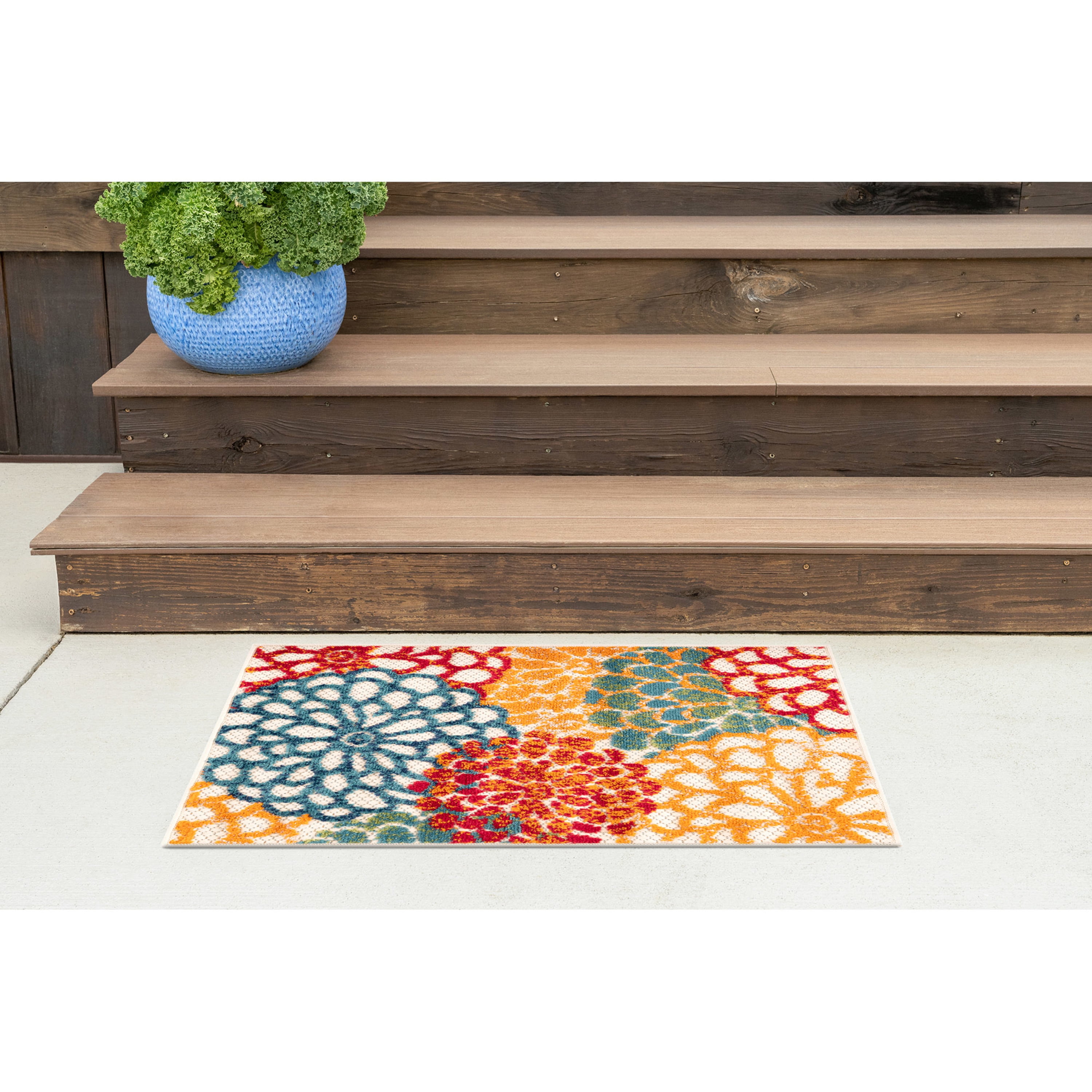 Oasis Modern Floral Multicolor Polypropylene Indoor Outdoor Area Rug, 2'x3' Rectangle