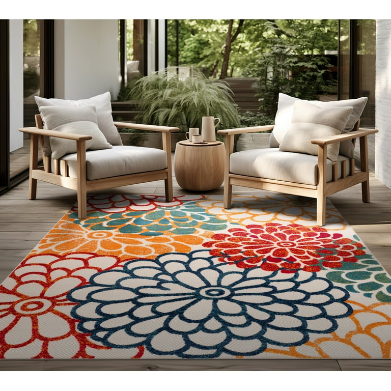 Oasis Modern Floral Multicolor Polypropylene Indoor Outdoor Area