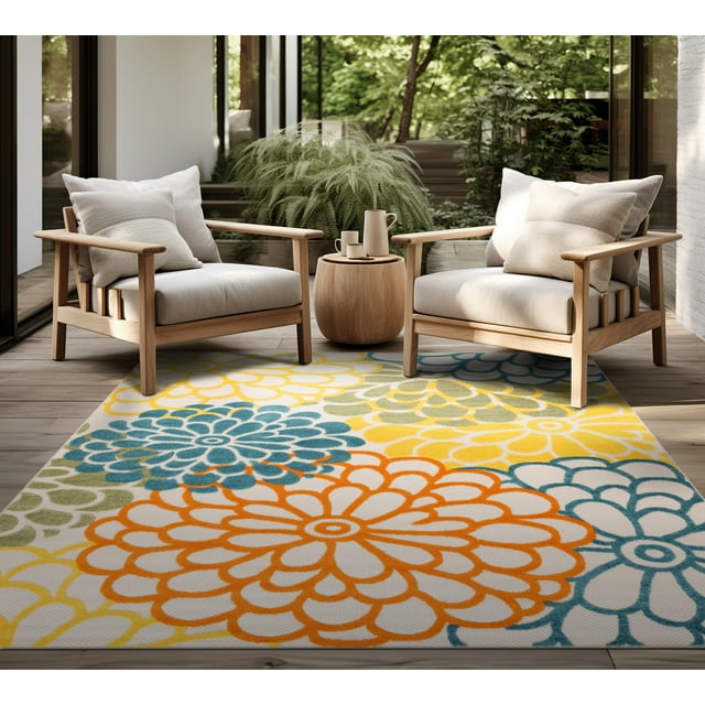 Oasis Modern Gold and Teal Indoor Outdoor Area Rug, 8' x 10' - Walmart.com