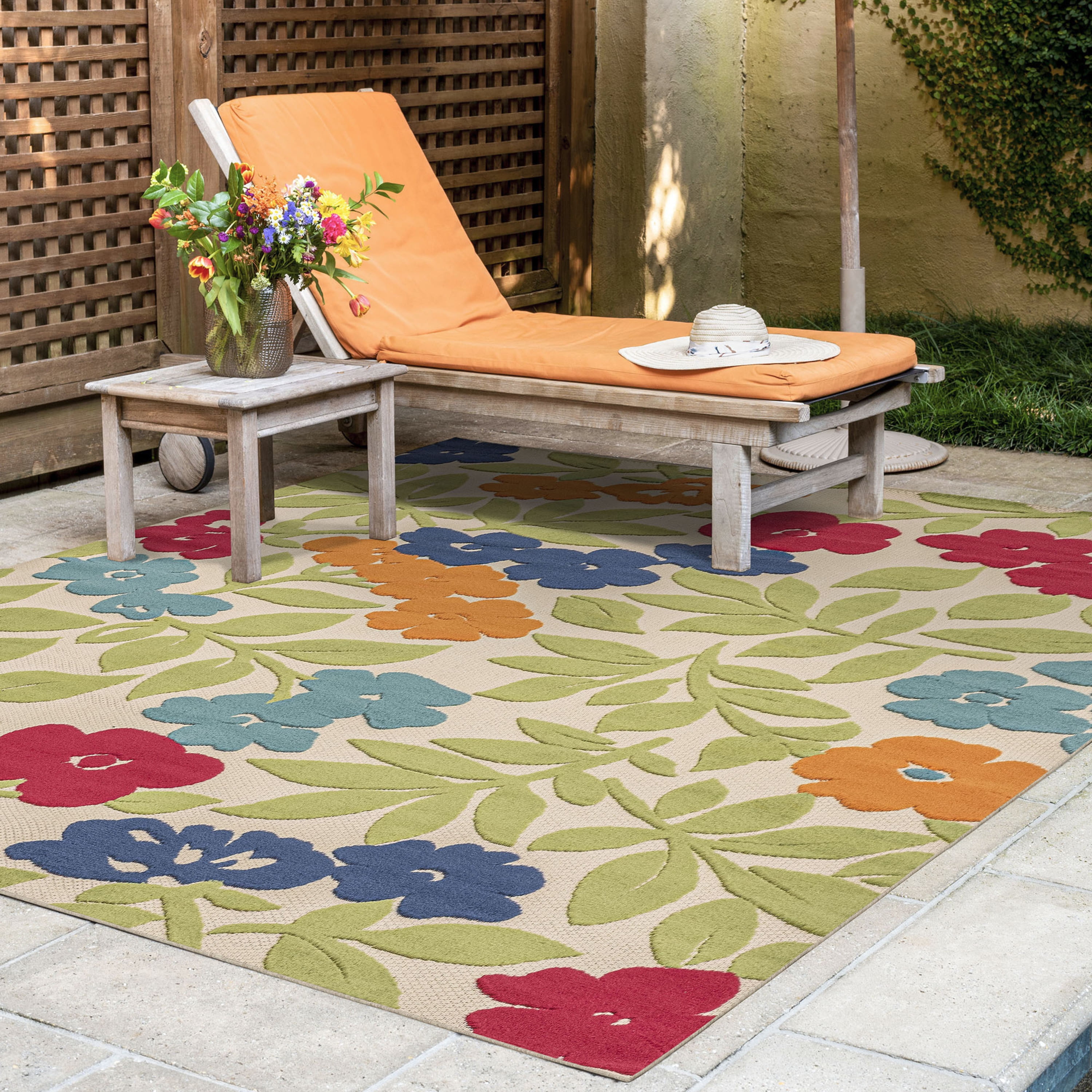 Bliss Rugs Oasis Modern Floral Durable Indoor Outdoor Area Rug, 6.7' x ...