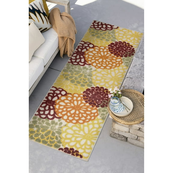 Oasis Modern Red and Yellow Indoor Outdoor Area Rug, 2' x 7'