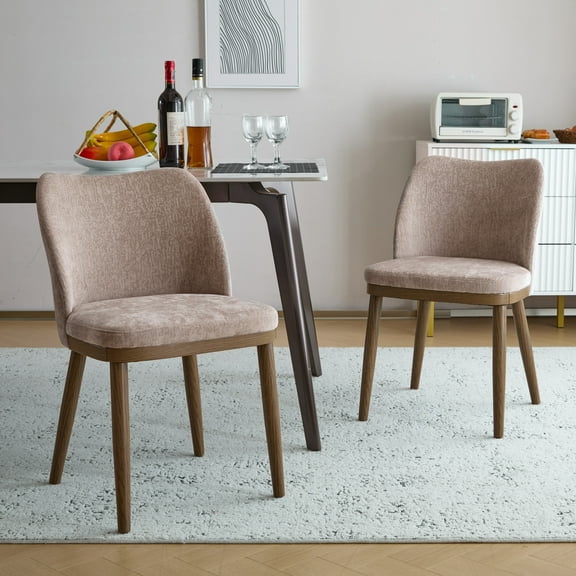 Oasis Modern Upholstered Dining Chairs, Rubberwood, Apricot Cream, Set of 2