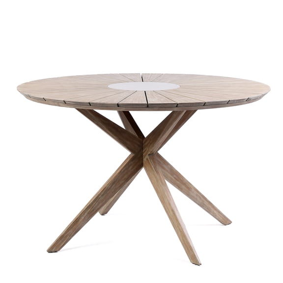 Oasis Outdoor Light Eucalyptus Wood and Stone Round Dining Table