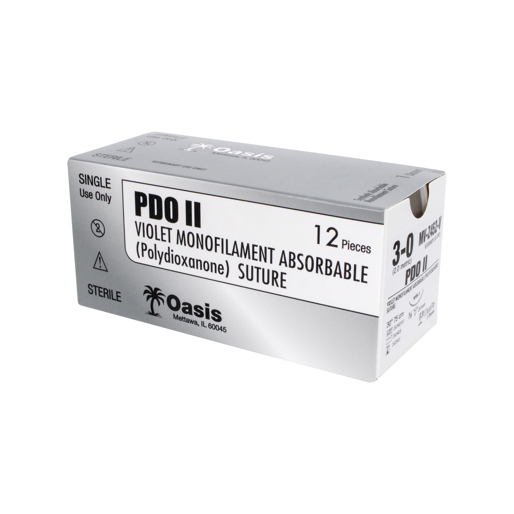 Oasis PDO Suture, Size 3-0, NFS-1 Needle, 30", Veterinary Use, 12/Box