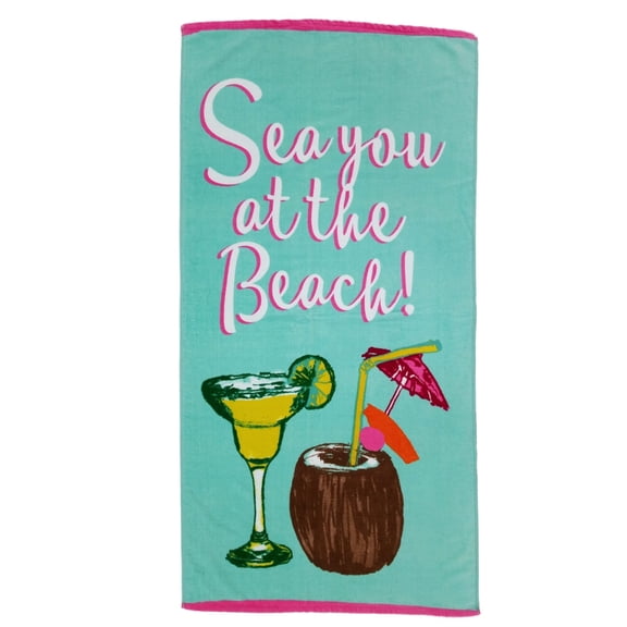 Oasis See You At The Beach Tropical Drinks Plush Cotton Beach Towel 30x60