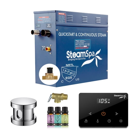 Oasis Series 7500-Watts Steam Bath Generator with Continuous Steam Fully Wireless Control and Auto-Drain in Chrome