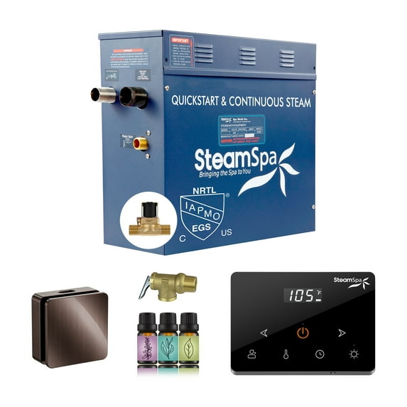 Oasis Series 9000-Watts Steam Bath Generator with Continuous Steam Fully Wireless Control and Auto-Drain in Bronze