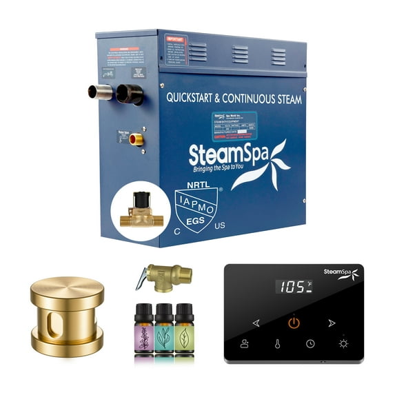 Oasis Series 9000-Watts Steam Bath Generator with Continuous Steam Fully Wireless Control and Auto-Drain in Gold