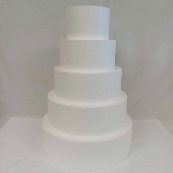 Oasis Supply 5 Piece Round EPS Foam Fake Cake Set / Dummy Cake Set - 5" High by 6" 8" 10" 12" 14" -- Stack up to 5 Tiers