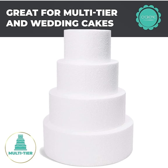 Polystyrene Round Cake Dummy, 10" x 5", White Styrofoam Foam Circle Display Form for Cake Decorating Practice, Tiered Cake Displays and Bakery Supplies