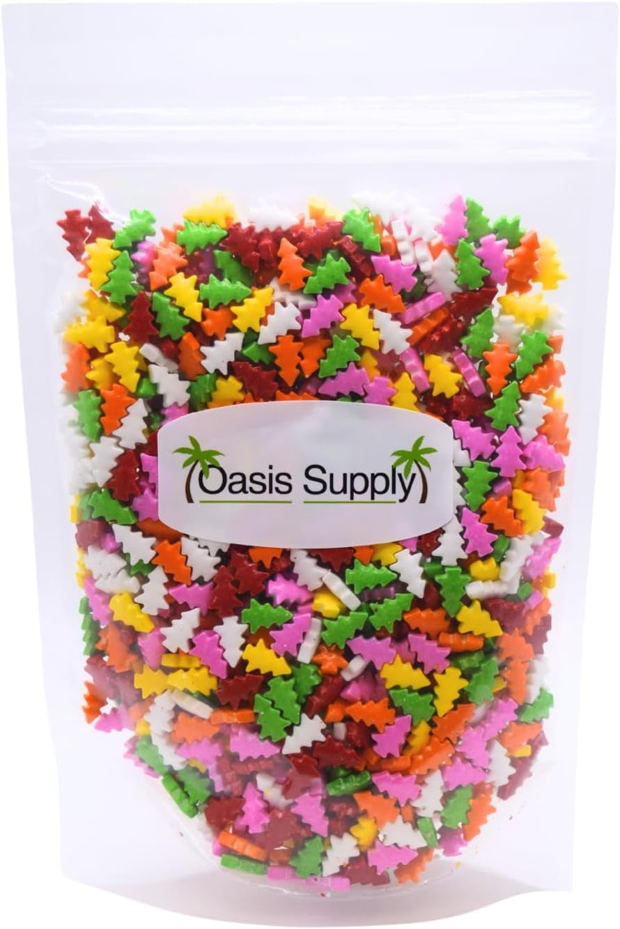 Oasis Supply, Christmas Cake Decorating, Cupcake Sprinkles, Cake Quins, and Edible Toppings, 200g - 7-ounce pouch (Assorted Christmas Trees)